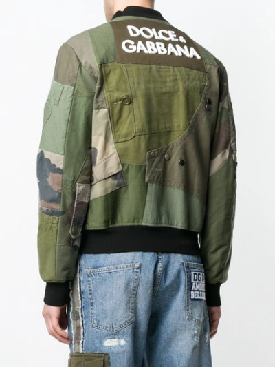 Shop Dolce & Gabbana Patched Camouflage Bomber Jacket - Green