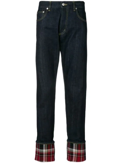 Shop Alexander Mcqueen Checked Cuff Skinny Jeans - Blue