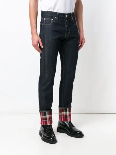 Shop Alexander Mcqueen Checked Cuff Skinny Jeans - Blue