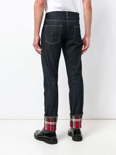 Shop Alexander Mcqueen Checked Cuff Skinny Jeans - Blue