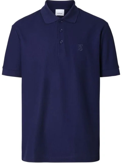 Shop Burberry Monogram Motif Cotton Piqué Polo Shirt In Indigo