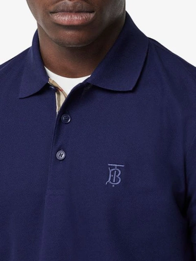 Shop Burberry Monogram Motif Cotton Piqué Polo Shirt In Indigo