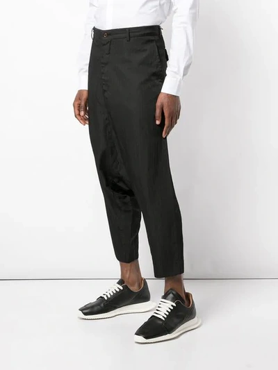 Shop Comme Des Garçons Homme Deux Pinstriped Cropped Trousers In Black