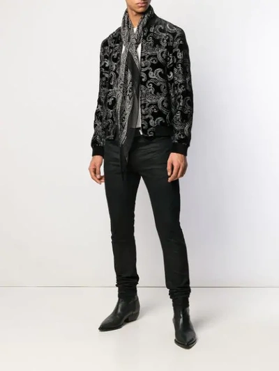 SAINT LAURENT EMBROIDERED VELVET BOMBER JACKET - 黑色