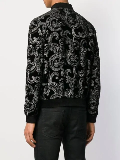Shop Saint Laurent Embroidered Velvet Bomber Jacket In Black