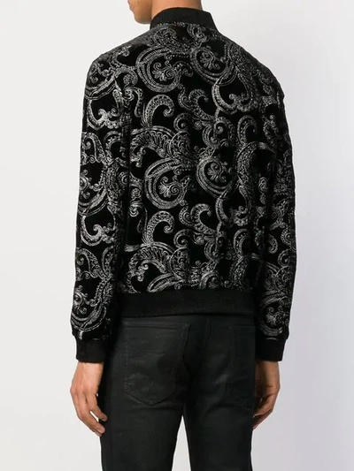 SAINT LAURENT EMBROIDERED VELVET BOMBER JACKET - 黑色