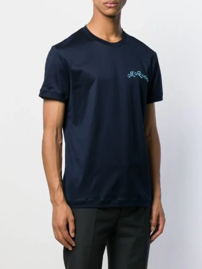 Shop Alexander Mcqueen Embroidered Logo T-shirt In Blue