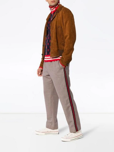 Shop Gucci Houndstooth Wool Mohair Track Pants In Multicolour