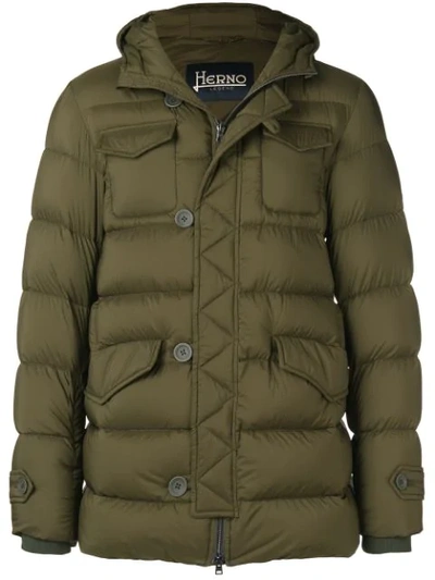 Shop Herno Short Padded Coat In Green