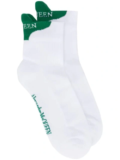 Shop Alexander Mcqueen Two-tone Logo Socks In 9067 White Green