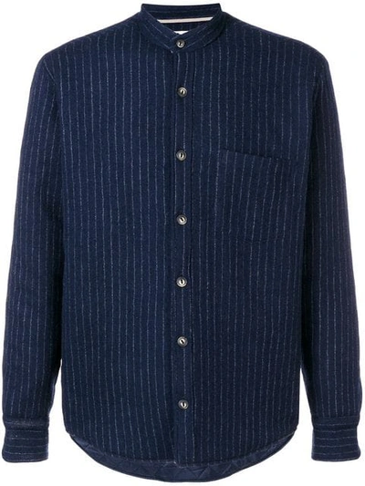 Shop Al Duca D'aosta Pinstripe Band Collar Shirt In Blue