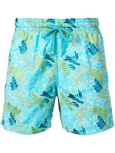 Shop Vilebrequin Floral Embroidery Swim Shorts In Blue