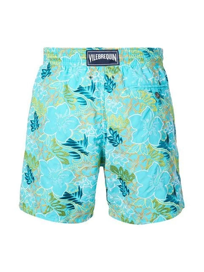 Shop Vilebrequin Floral Embroidery Swim Shorts In Blue