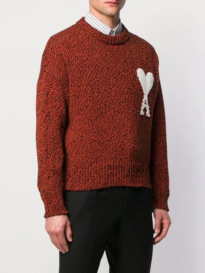 Shop Ami Alexandre Mattiussi Ami De Coeur Intarsia Mouline Oversize Crewneck Sweater In Red