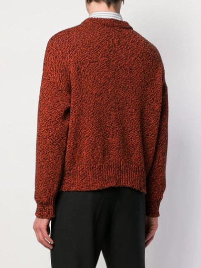 Shop Ami Alexandre Mattiussi Ami De Coeur Intarsia Mouline Oversize Crewneck Sweater In Red