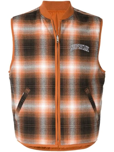 Shop Supreme Reversible Plaid Vest In Orange