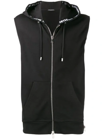 Shop Balmain Logo Trimmed Gilet In Black