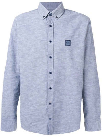 Shop Hugo Boss Button Down Collar Shirt In Blue