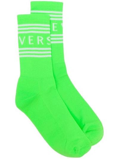 Shop Versace Logo Ankle Socks In Green