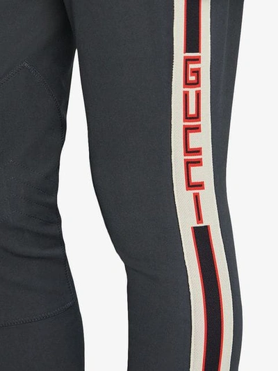 Shop Gucci Gabardine Stretch Pant With  Stripe In Grey