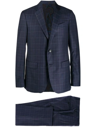 Shop Etro Chequered Two-piece Suit - Blue