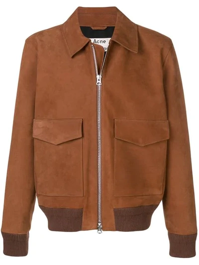 Shop Acne Studios Short Leather Jacket In Brown