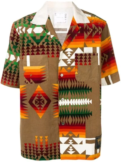 Shop Sacai Tribal Print Corduroy Shirt In Brown