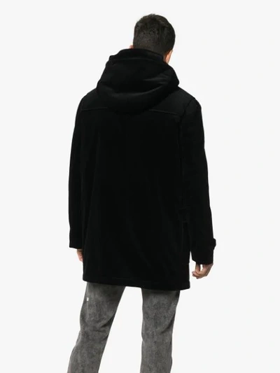 Shop Saint Laurent Shearling Lined Corduroy Cotton Duffle Coat In Black