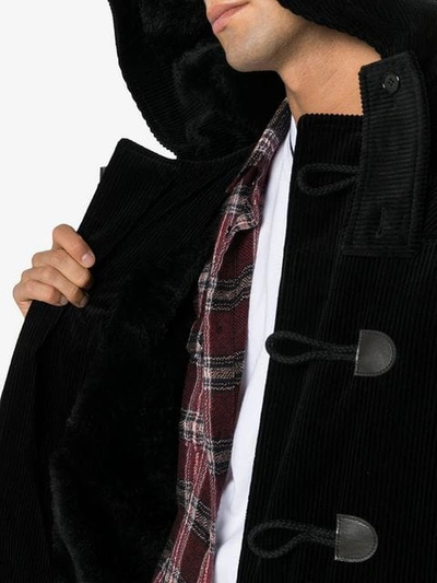 Shop Saint Laurent Shearling Lined Corduroy Cotton Duffle Coat In Black
