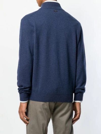 Shop Corneliani Front Zip Sweater In 008 Blue