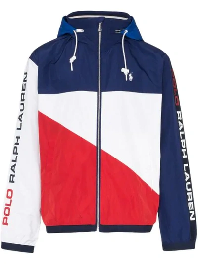 Shop Polo Ralph Lauren Colourblock Logo Print Windbreaker In 001 White/red/navy