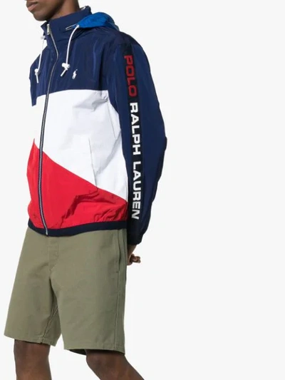 Shop Polo Ralph Lauren Colourblock Logo Print Windbreaker In 001 White/red/navy