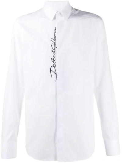 Shop Dolce & Gabbana Embroidered Logo Tailored Shirt In White