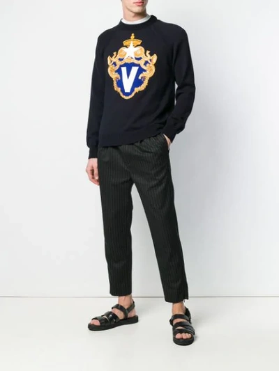 Shop Versace V Crest Logo Jumper In Blue