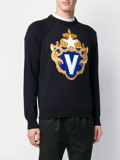 Shop Versace V Crest Logo Jumper In Blue