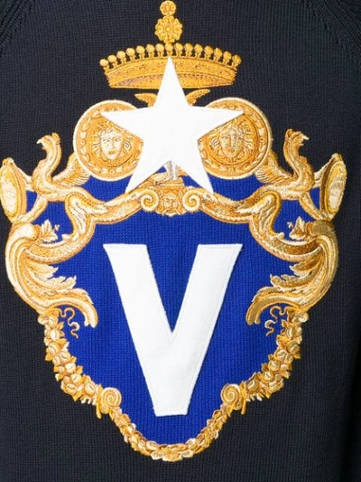 Shop Versace V Crest Logo Jumper In Blue