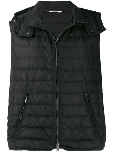 Shop Valentino Logo Print Padded Vest - Black