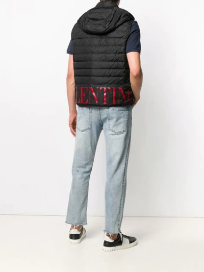 Shop Valentino Logo Print Padded Vest - Black