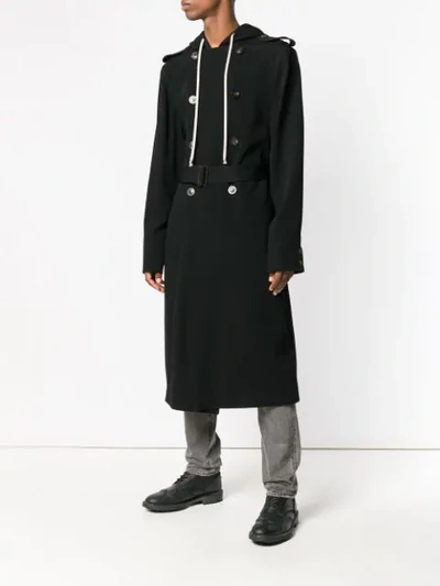 Shop Rick Owens Hooded Double-breasted Coat In Black
