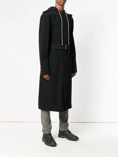Shop Rick Owens Hooded Double-breasted Coat In Black