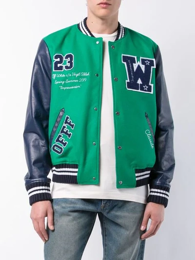 Shop Off-white Patchwork Bomber Jacket In 4088