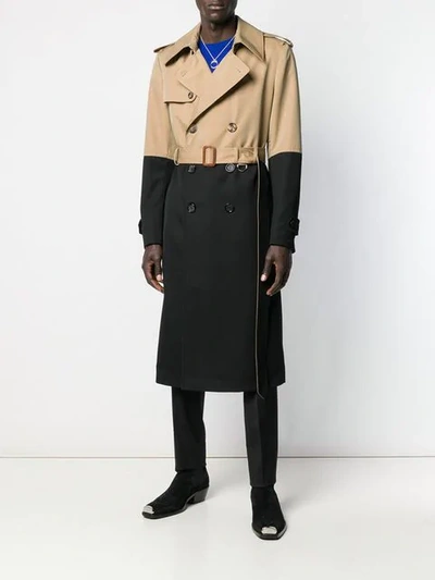 Shop Alexander Mcqueen Colourblock Trench Coat In Brown