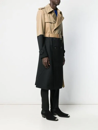 Shop Alexander Mcqueen Colourblock Trench Coat In Brown