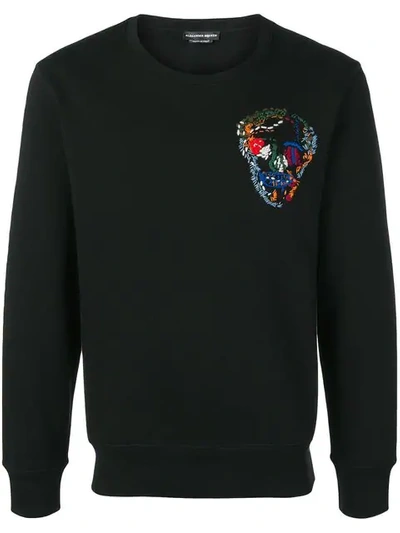 Shop Alexander Mcqueen Embroidered Skull Sweatshirt In Black