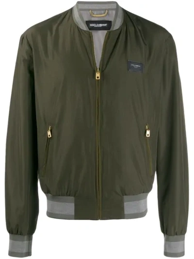 Shop Dolce & Gabbana Logo Patch Bomber Jacket In Green