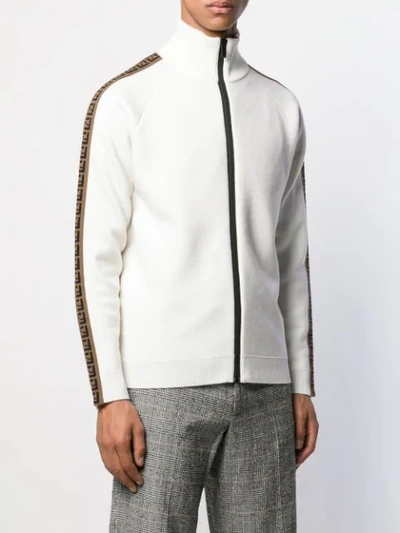 Shop Fendi Ff Motif Stripe Cardigan In White