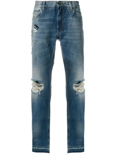 Shop Dolce & Gabbana Skeleton King Distressed Loose Fit Jeans - Blue
