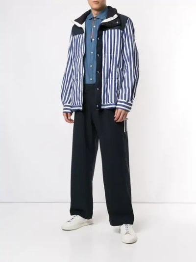 Shop Sacai Striped Hybrid Jacket In 428 Blue×white Stripe