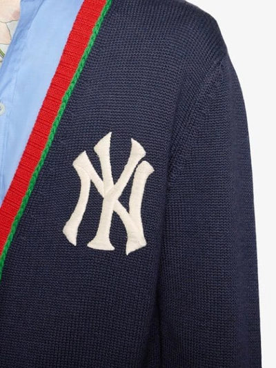 Shop Gucci Cardigan With Ny Yankees™ Patch In Blue