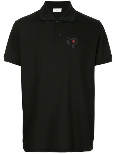 Shop Saint Laurent Snake Heart Polo Shirt In Black